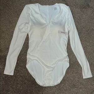Soma White ribbed Long Sleeve V neck Bodysuit